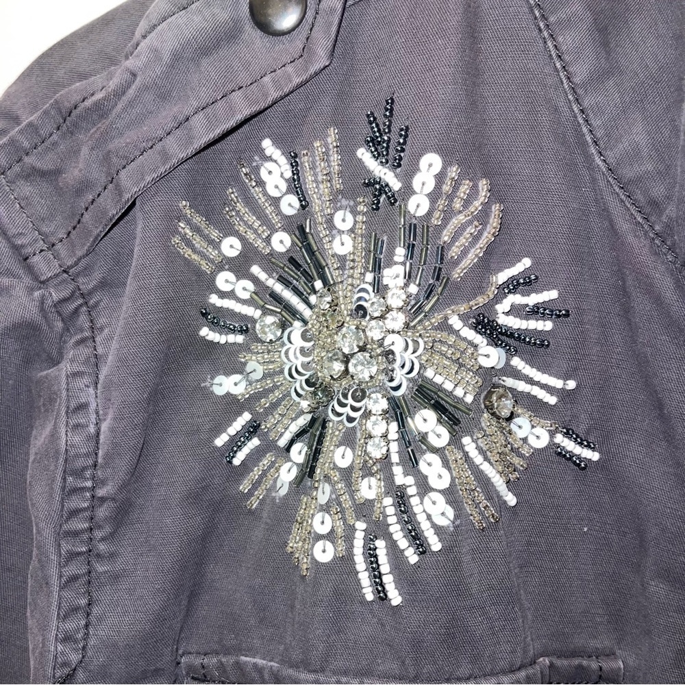 GAP Women’s Dark Gray Sequined Accents Military Utility Jacket Size XL - Picture 3 of 8